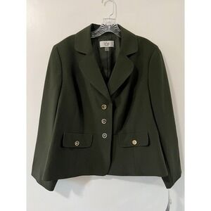 Le Suit Woman Blazer Jacket Olive Green 14W Gold Button Professional